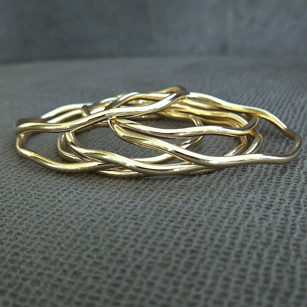 House🏠 of Harlow 1960 Set of Six6️⃣, Thin, Wavy🌊, Gold💛 Bangle Bracelets - Picture 11 of 15
